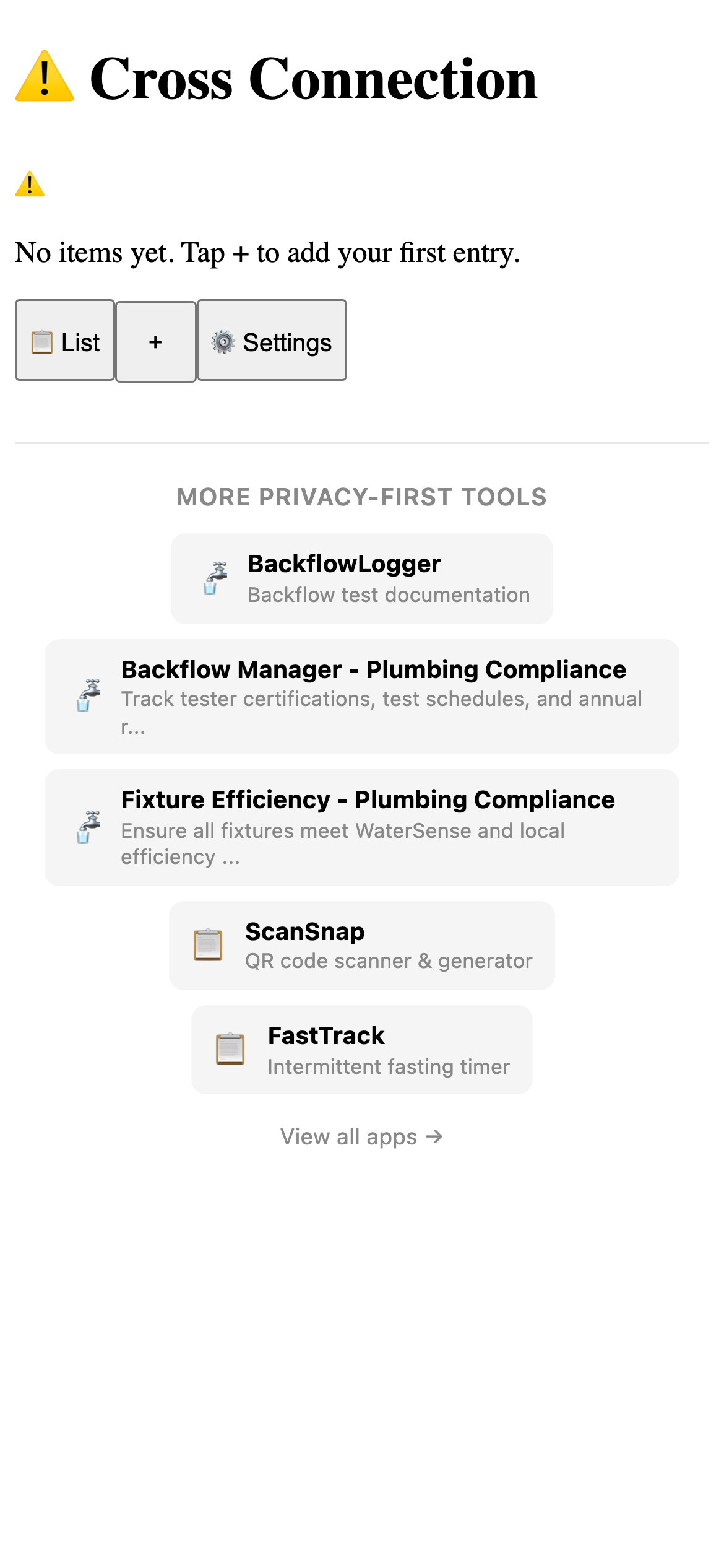 Cross Connection - Plumbing Compliance Pro feature detail